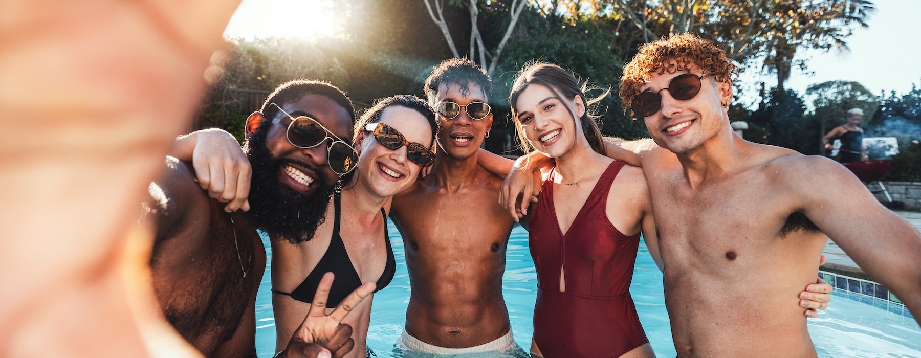 a group of people in a pool